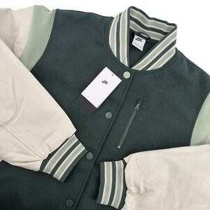 NWT Nike Destroyer Varsity Bomber Jacket Leather Green Cream $500 Retail Wmns L